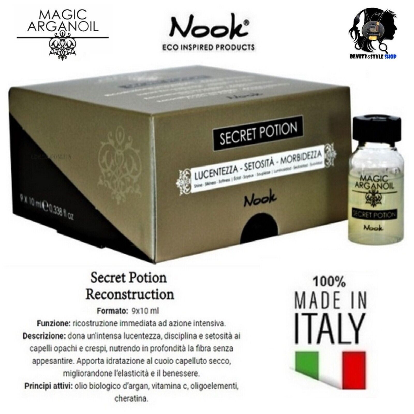 NOOK MAGIC ARGANOIL SECRET POTION FIALE RICOSTRUZIONE CAPELLI SECCHI DANNEGGIATI