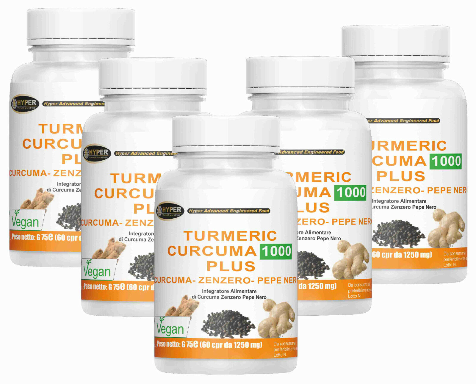 Turmeric 1000 Curcuma Pepe Nero zenzero 300 cpr Curcumina Piperina Brucia Grassi