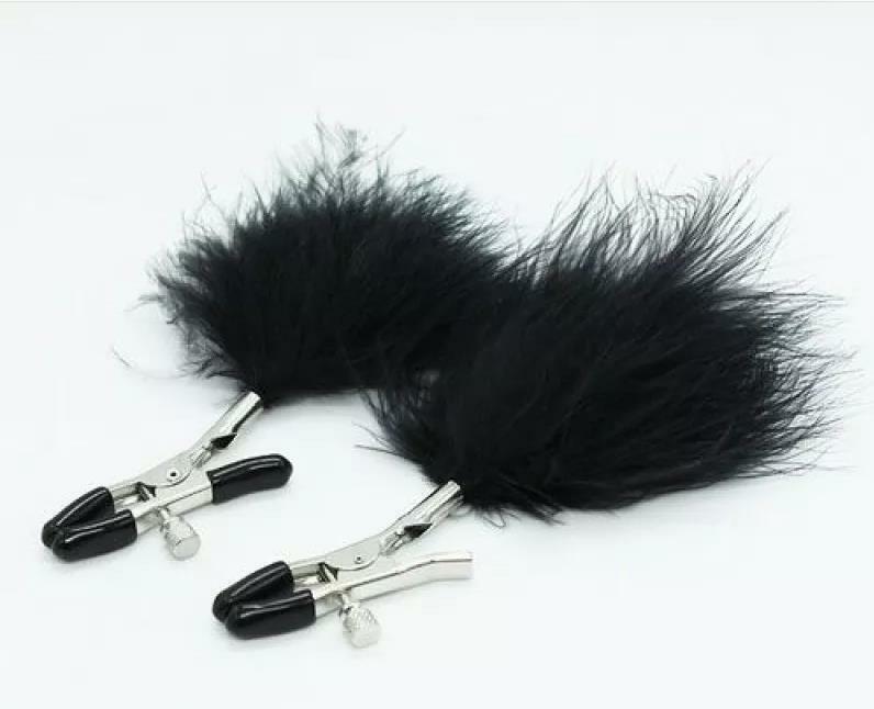 Costrittivo Morsetti Pinzette Strizza Capezzoli Regolabili con Pom Pom Neri
