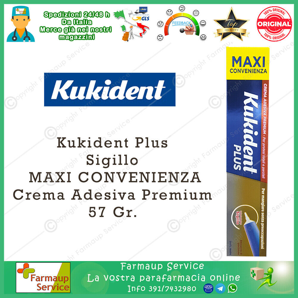 Kukident Plus Sigillo Crema Adesiva Premium Per Dentiere 57 gr Maxi Convenienza