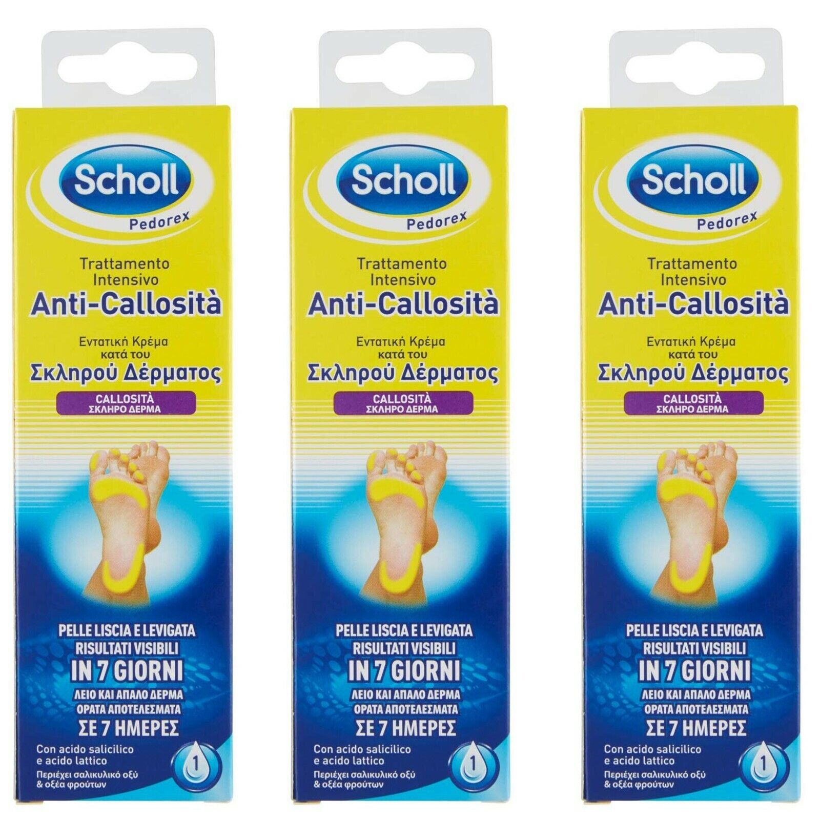 3pz SCHOLL Trattamento Intensivo Crema piedi Anti-Callosità crema per calli 75ml