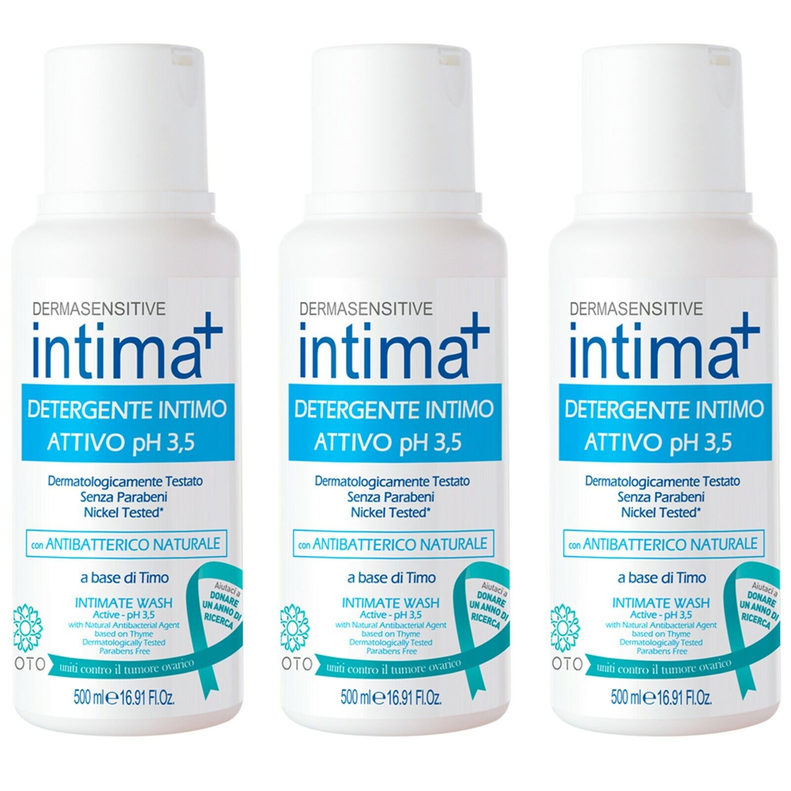 3 pz INTIMA+ DETERGENTE INTIMO ATTIVO pH 3,5 a base di Timo parti intime 500ml