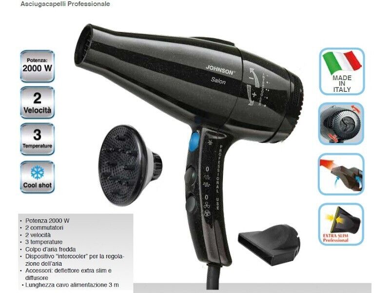 Johnson Asciugacapelli Phon con motore professionale AC silenzioso intercooler M