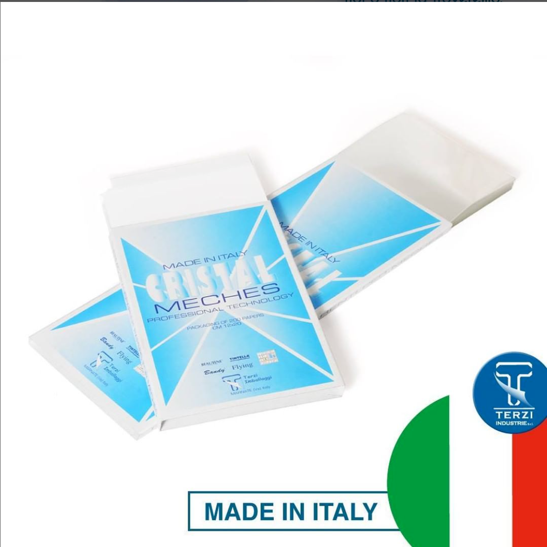 CRISTAL MECHES  fogli termici trasparenti per mèches Misure 12x30cm. 200pz