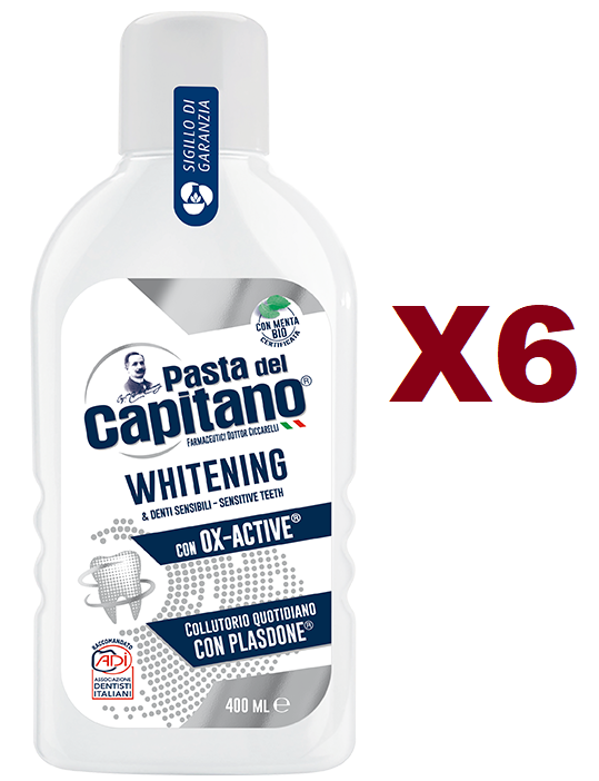 6 PZ PASTA DEL CAPITANO COLLUTORIO WHITENING & DENTI SENSIBILI 400ML