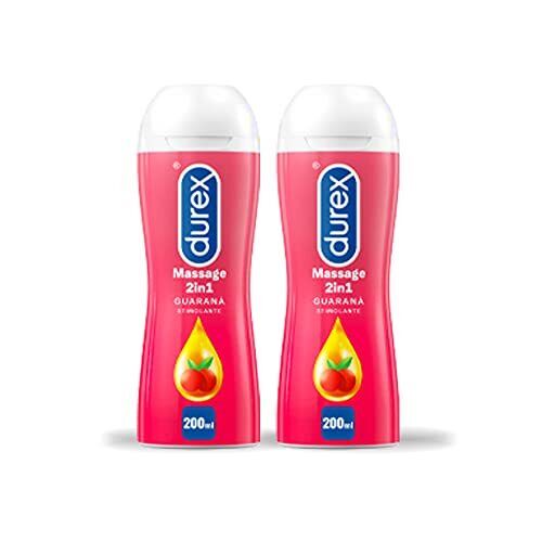 Durex Massage 2 in 1 con Guaranà 200ml x2, Gel Lubrificante Intimo a Base Acqua
