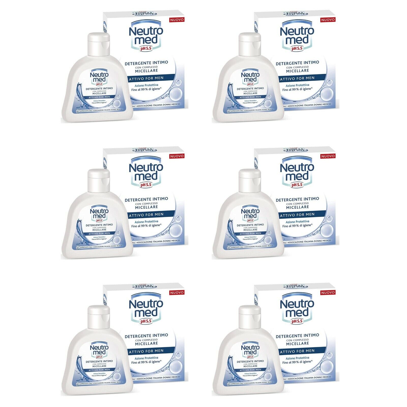 6 pezzi NEUTROMED Detergente Intimo uomo ATTIVO FOR MEN azione protettiva 200ml