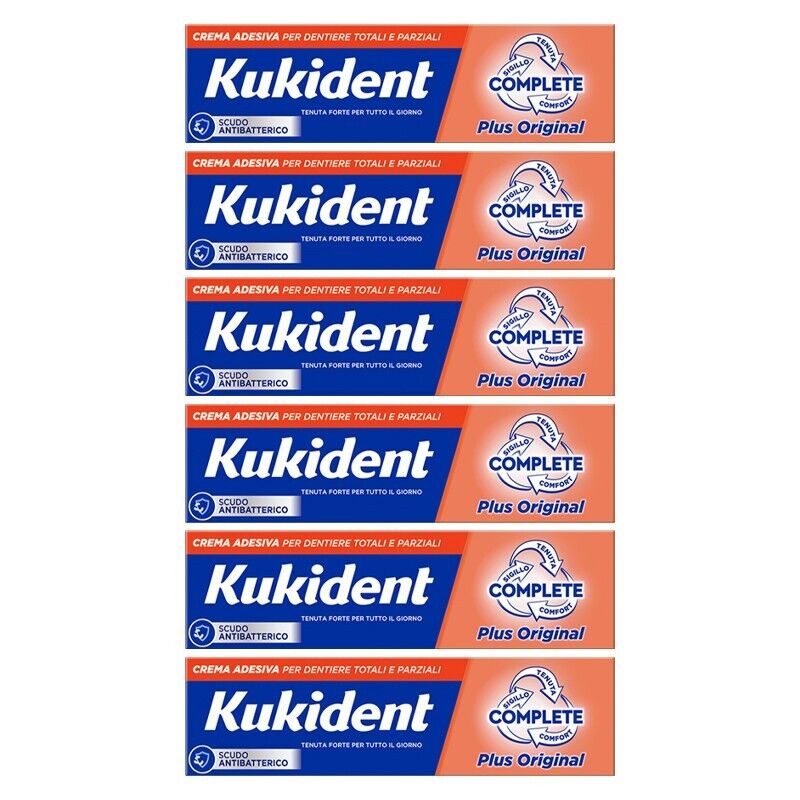 6pz KUKIDENT Complete Plus Original crema adesiva dentiere totali/parziali 35g