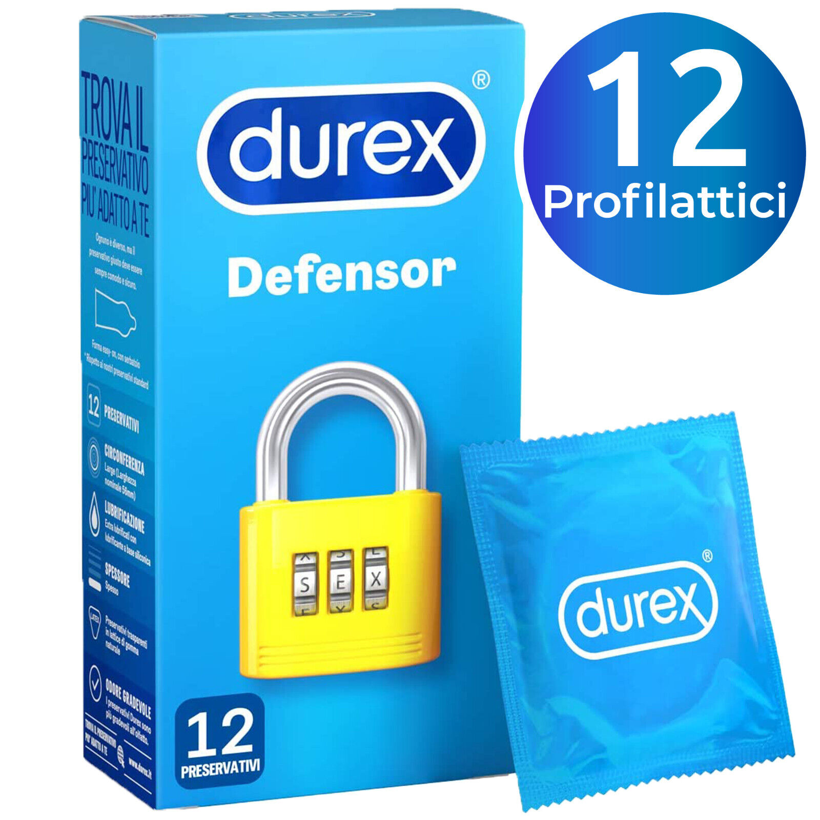 Preservativi DUREX Defensor Extrasafe Profilattici Resistenti  Easy-On Box da 12