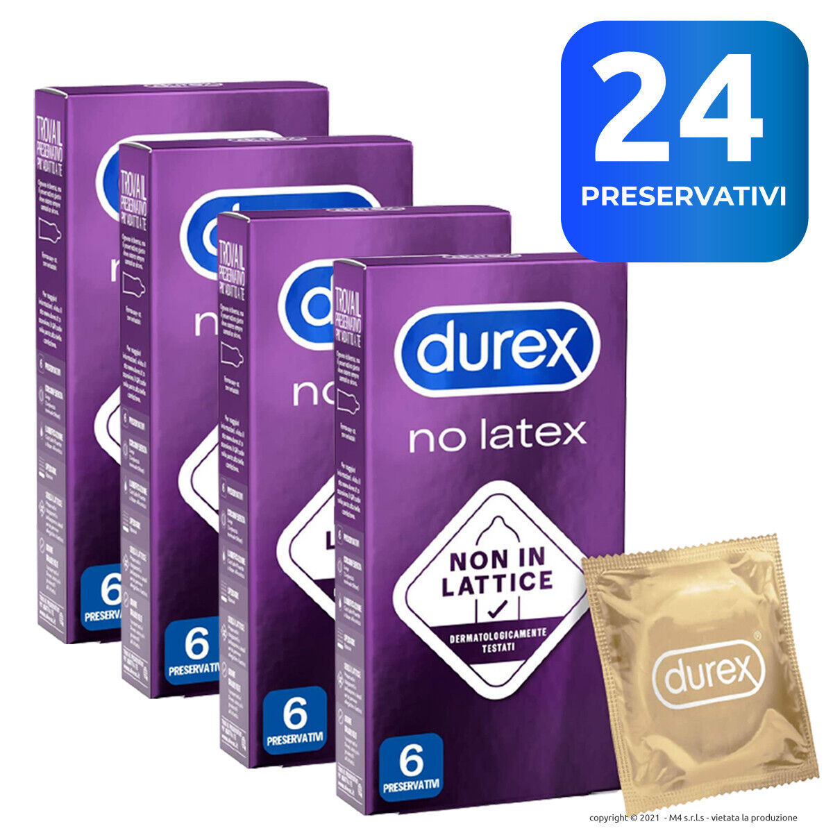 24 Preservativi ANALLERGICI DUREX NO LATEX Profilattici senza lattice