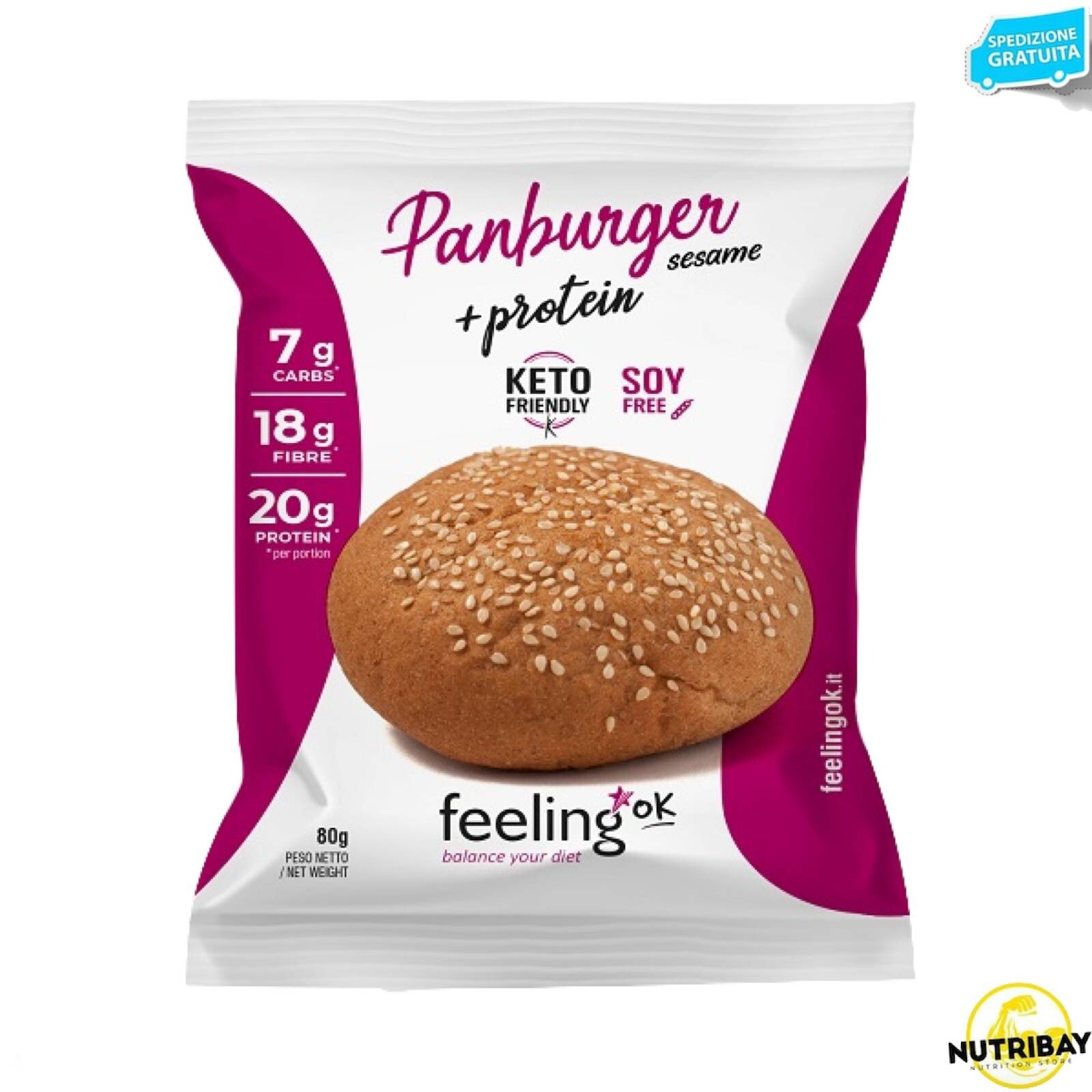 FEELING OK START 1 PANBURGER SESAME - 80 gr PANE HAMBURGER PROTEICO