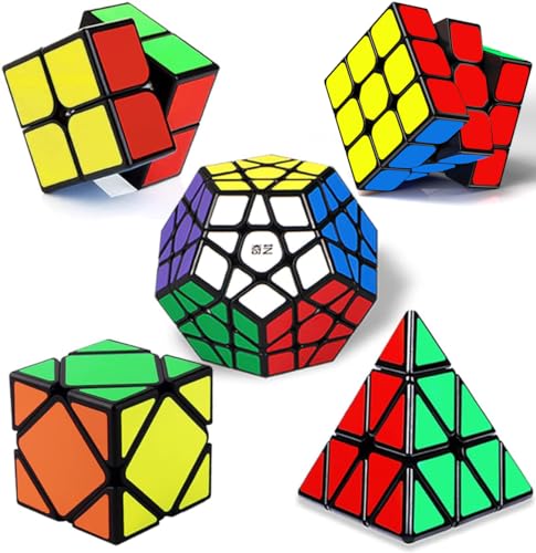 Roxenda Speed Cube Set, Cube Pack Of 2X2 3X3 Piramide Dodecahedron Skewb, Tornitura Facile & Gioco Regolare - [5 Pezzi] Cubo Magico Collezione