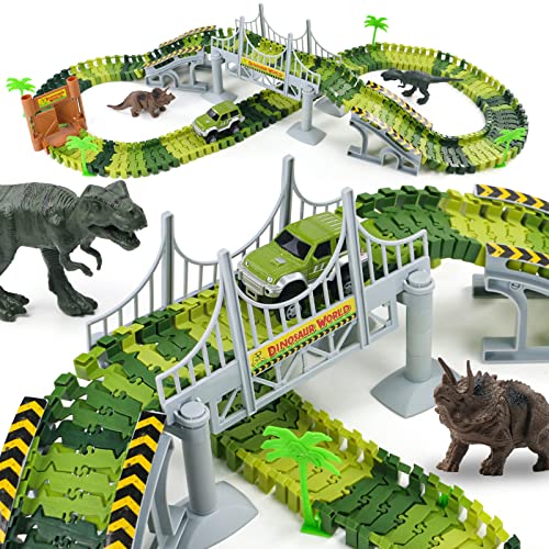 Nuheby Pista Macchinine Dinosauro Giochi Bambini 3 4 5 6 7 Anni Giocattolo Auto Pista Flessibile Con Blocchi Traccia,Pista Macchinine Regalo Bambina B