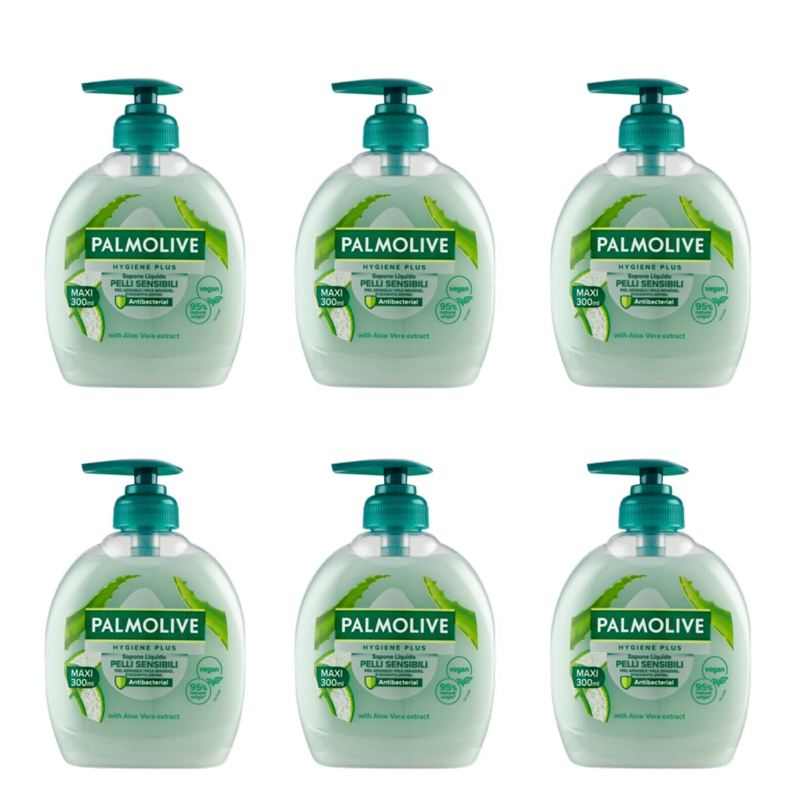 6 pz PALMOLIVE Sapone liquido mani Hygiene Plus antibatterico Aloe Vera 300 ml