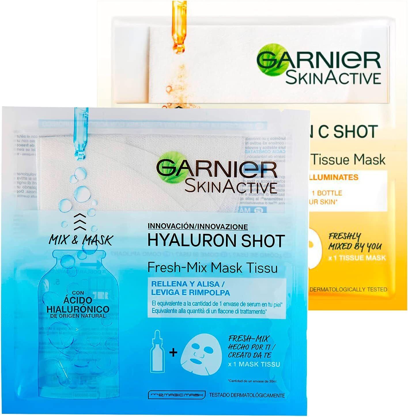 2 Maschere Viso Garnier SkinActive in Tessuto Hyaluron  2 Confez. 1 Trattamento