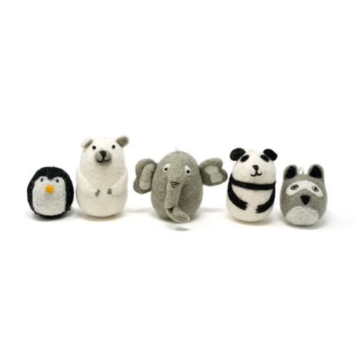 Én Gry & Sif Animali Zooties I Incantevoli Animali In Feltro, Set Da 5 Pezzi, Hand-Made, Fair-Trade, Sostenibile, Statuette Di Animali, Decorazione Pe