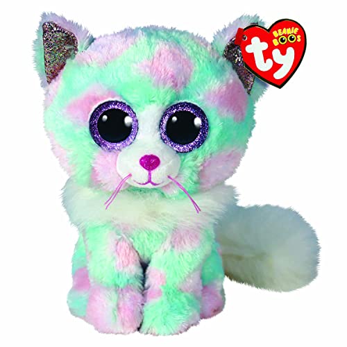 Ty - Peluche - Beanie Boos - Gatto - Opal - Azzurro, Bianco E Rosa - Gattino Con Occhioni E Orecchie Glitter Viola - Il Morbido Pupazzo Con Gli Occhi