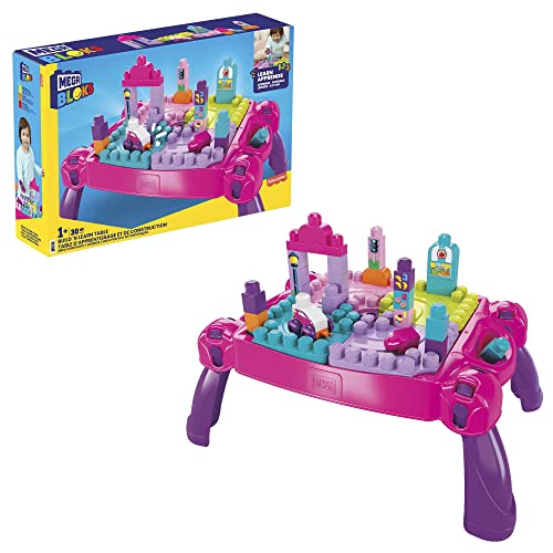 Mega Bloks - First Builders Tavolino Multi Attività Rosa 3 In 1 Con 30 Blocchi Da Costruzione, Esclusivo Amazon, Giocattolo Per Bambini 1+ Anni, Ffg22