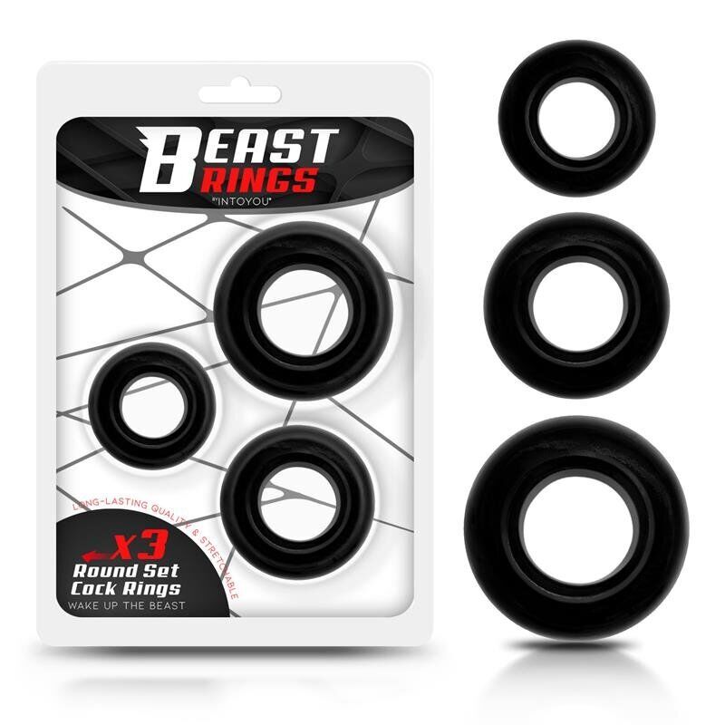 Set di 3 Anelli Fallici da 2, 2,5 e 3 cm Beast Rings Nero