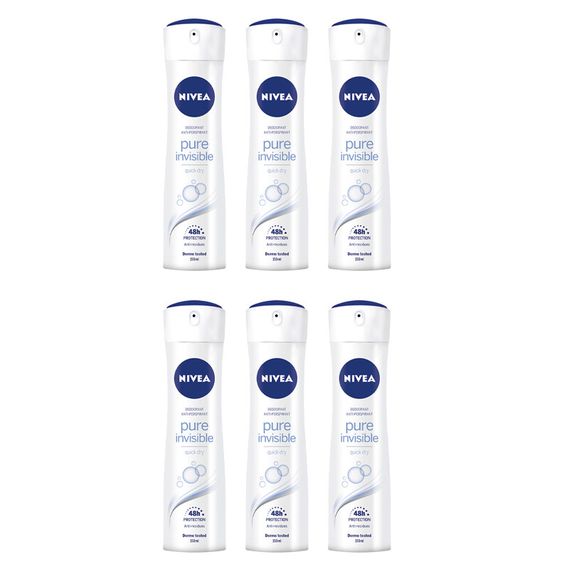 6pz Nivea Pure Invisible deodorante spray  48h protezione 150ml