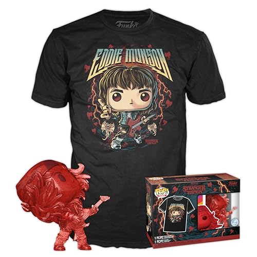 Funko Pop! & Tee: Stranger Things - Hunter Eddie With Guitar - Medium - T-Shirt, Maglietta - Vestiti Con Figura In Vinile Da Collezione - Idea Regalo