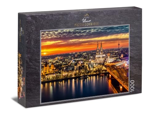Ulmer Puzzleschmiede - Puzzle Colonia - Puzzle 1000 Pezzi - La Città Vecchia Di Colonia Al Tramonto Con Il Duomo E Il Ponte Hohenzollern