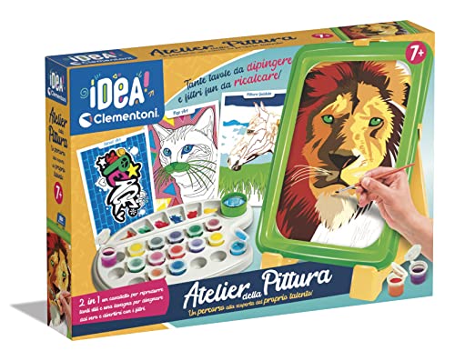 Clementoni- Idea-Atelier Set Dipingere Con I Numeri-Lavagna Con Cavalletto Pittura, Kit Arte Bambini 7 Anni-Made In Italy, Multicolore, 18677