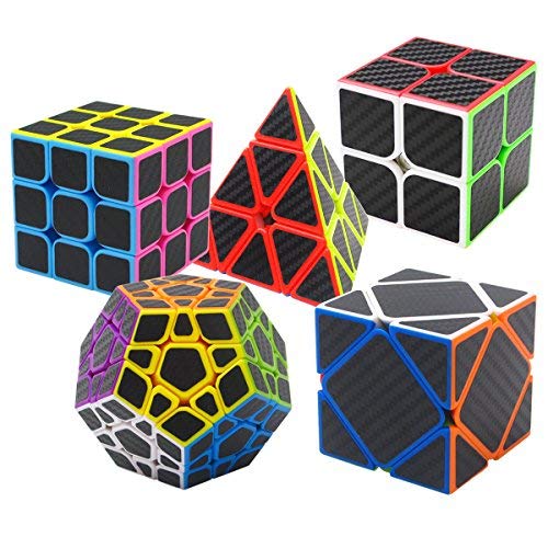 Coolzon Puzzle Cubes 5 Pezzi Megaminx + Pyraminx + 2X2X2 + 3X3X3 + Skewb In Giftbox Magico Cubo Con Adesivo In Fibra Di Carbonio Nuovo Velocità
