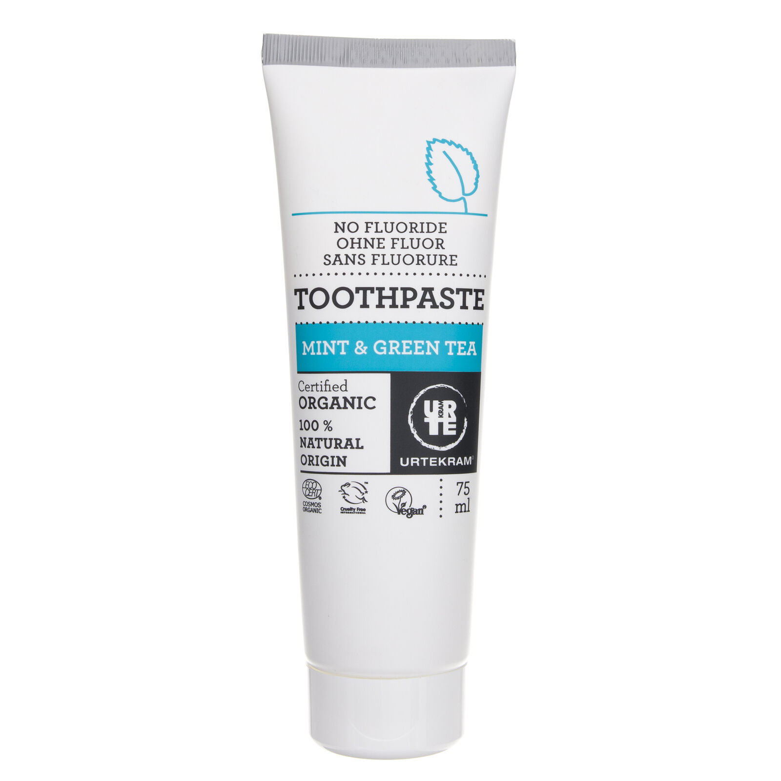 Urtekram dentifricio menta e te verde senza fluoro, 75 ml