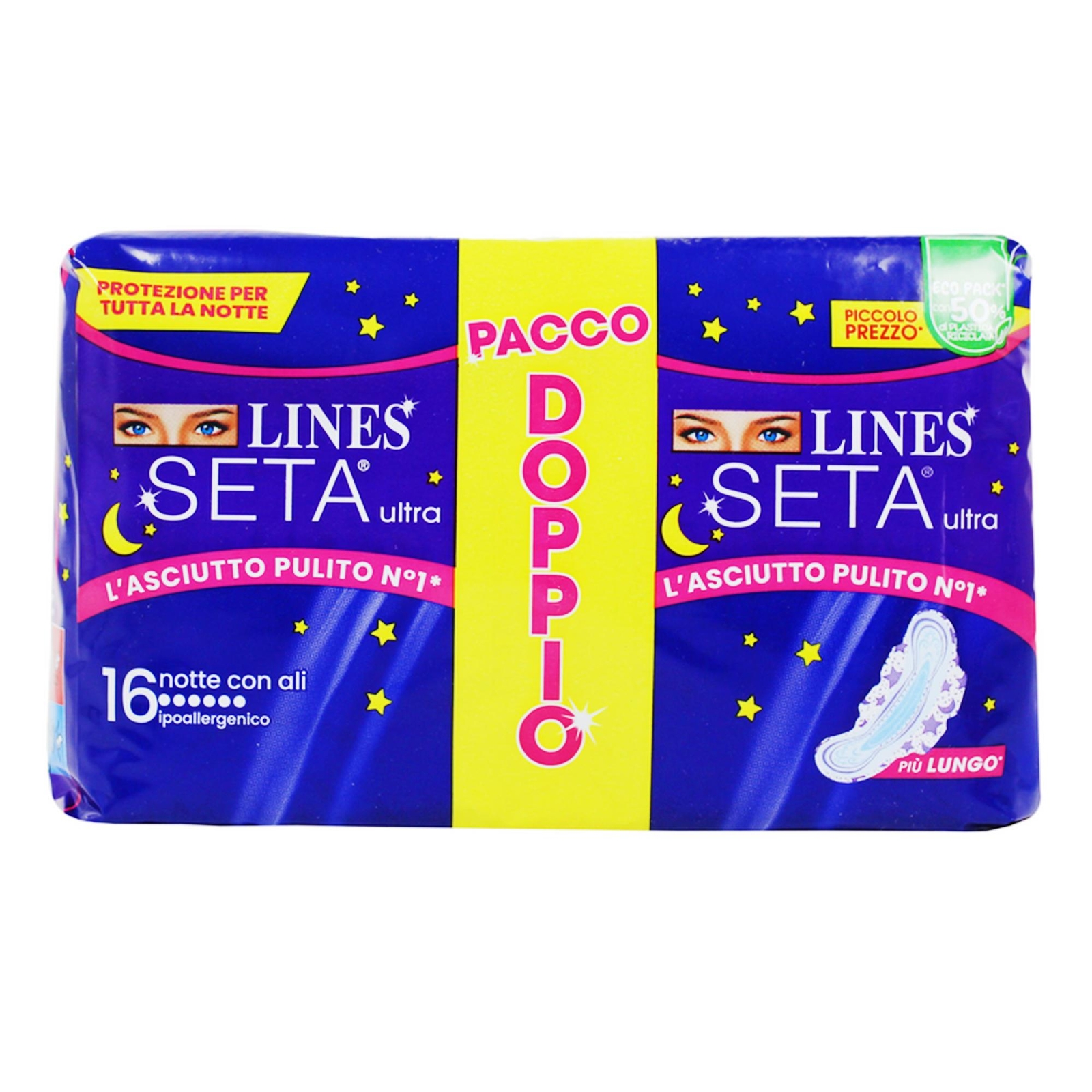 LINES SETA ULTRA ASSORBENTI NOTTE CON ALI DOPPIE 16PZ
