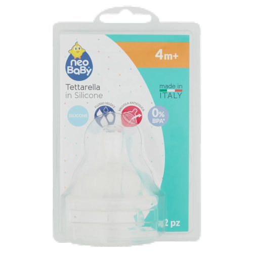 Neo Baby Tettarella Collo Largo Silicone 4m+ 2pz