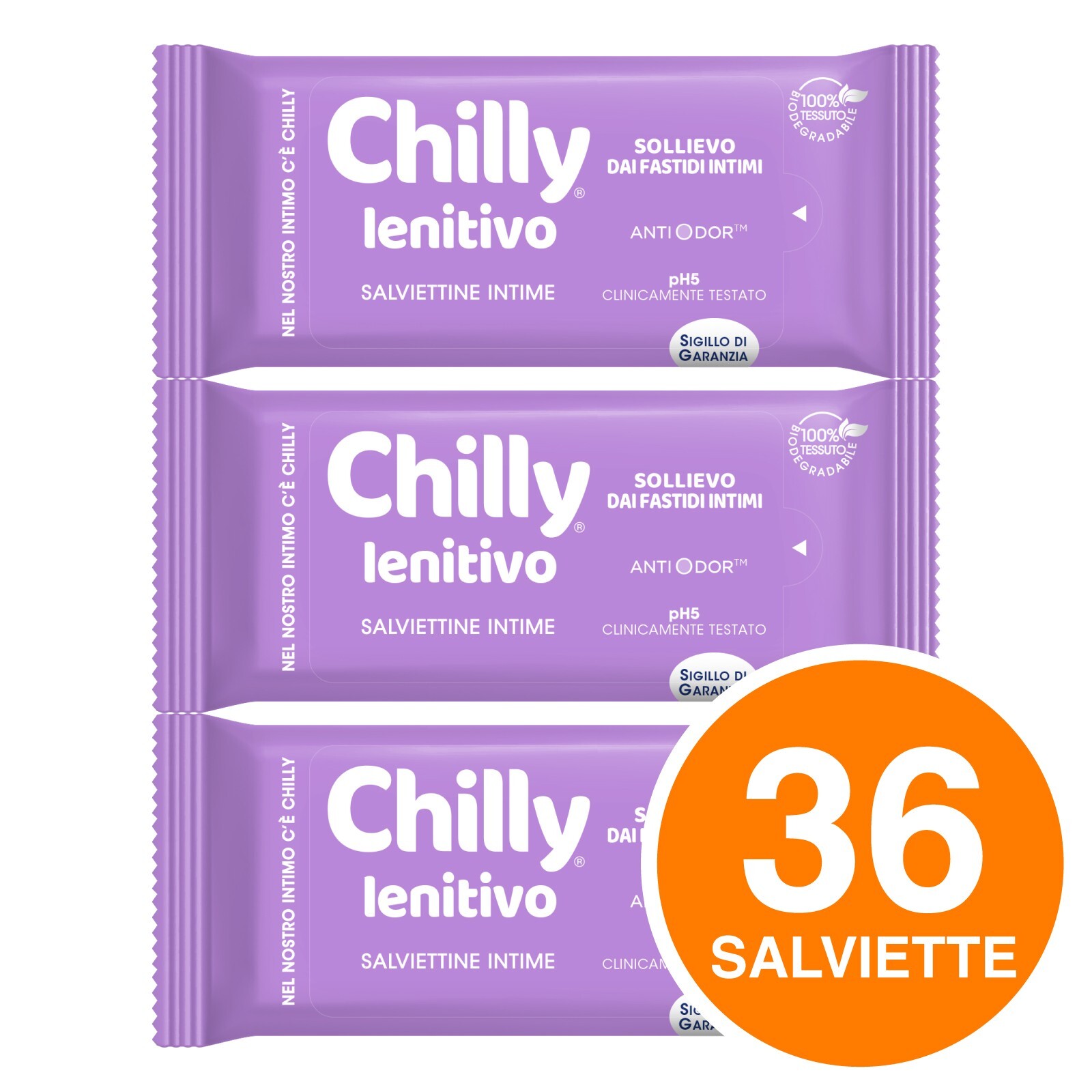 Chilly Salviette Intime Detergenti Lenitive Delicate pH5 AntiOdor Biodegradabili