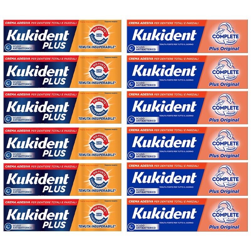 12pz KUKIDENT PLUS & ORIGINAL crema adesiva per dentiere ASSORTITI 35g