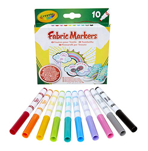 Crayola – Pennarelli Per Tessuti, 10 Pezzi, Rosso, Rosa, Arancione, Giallo, Violetto, Verde Chiaro, Blu, Azzurro, Grigio, Nero, Per Decorare Magliette