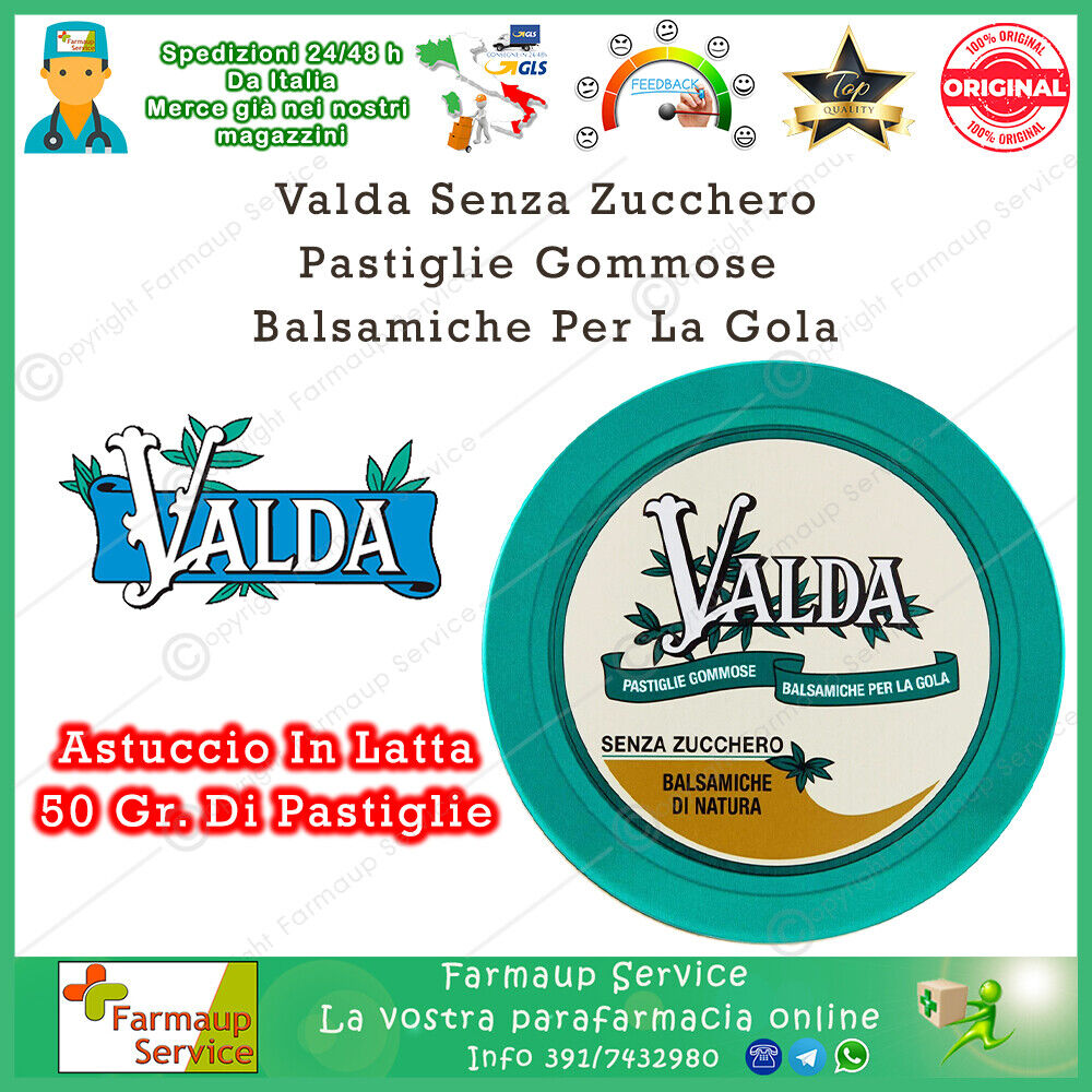 Valda Senza Zucchero Classiche Caramelle Balsamiche Gommose 50 g Pastiglie