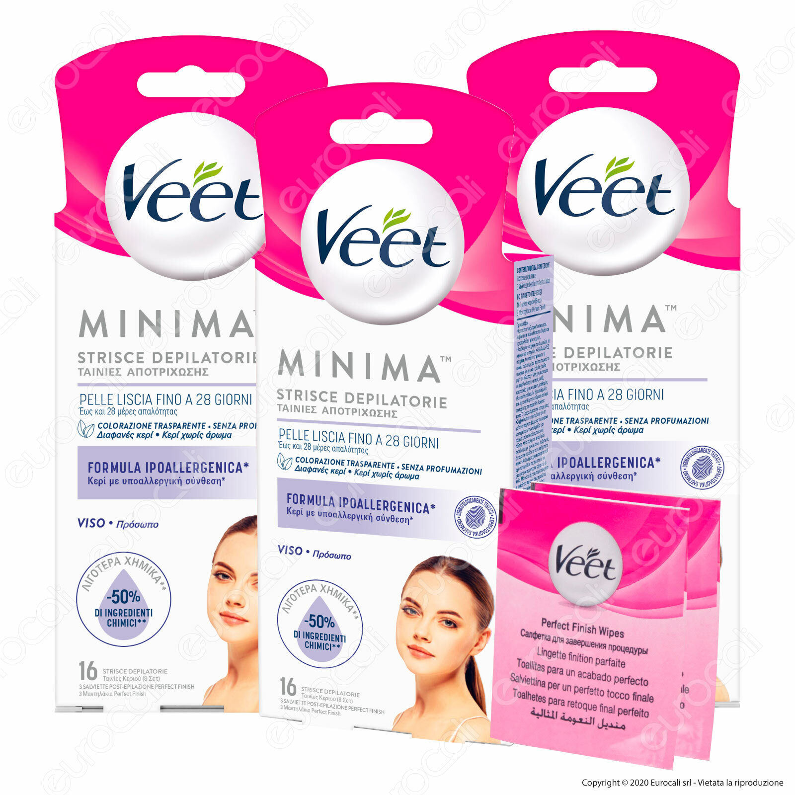 Veet Minima Strisce Depilatorie Viso Ceretta Precisione Pelli Sensibili 3x16pz
