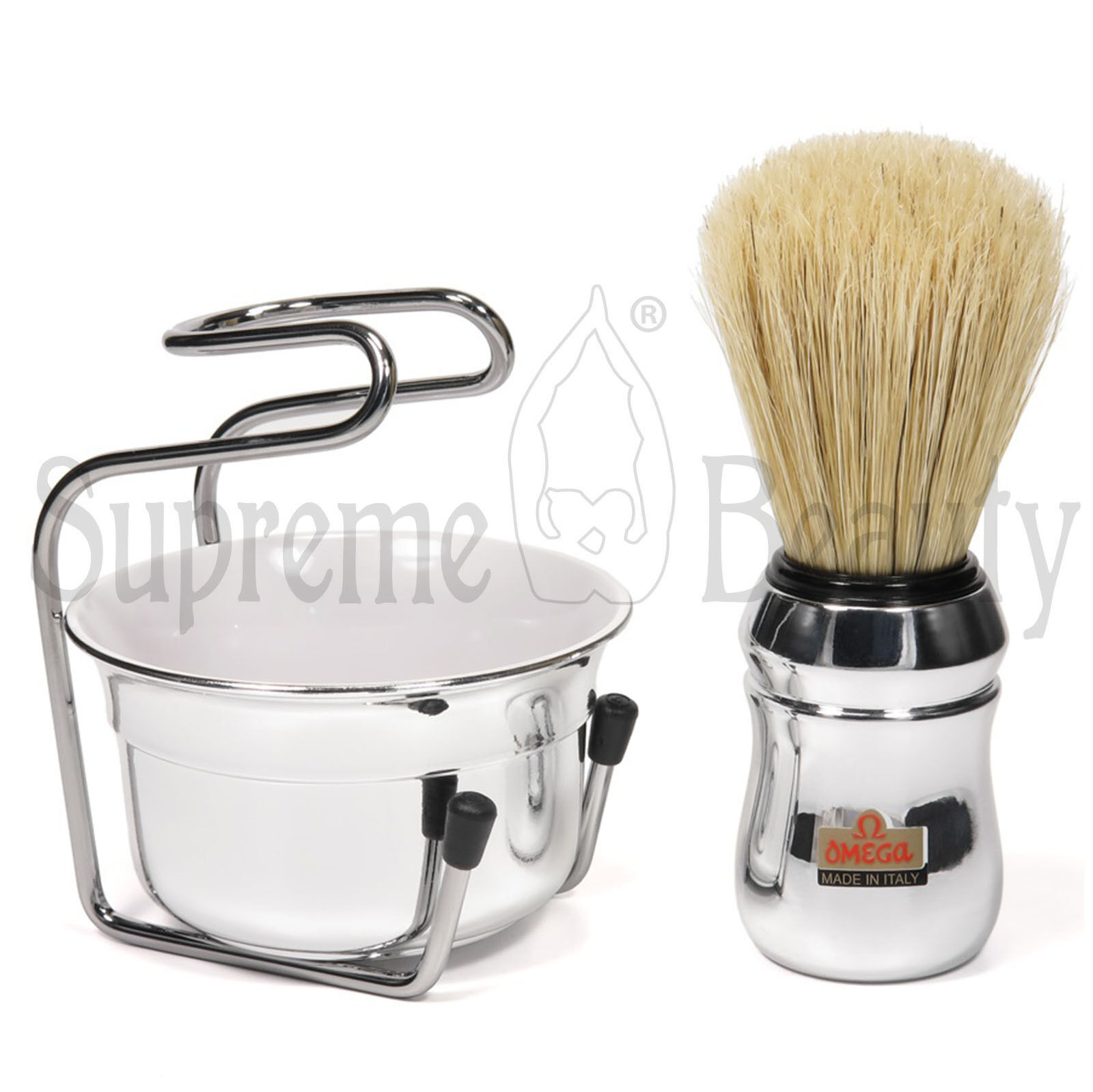 CONFEZIONE PENNELLO DA BARBA OMEGA 48 + CIOTOLA + SUPPORTO IDEA REGALO BARBIERE