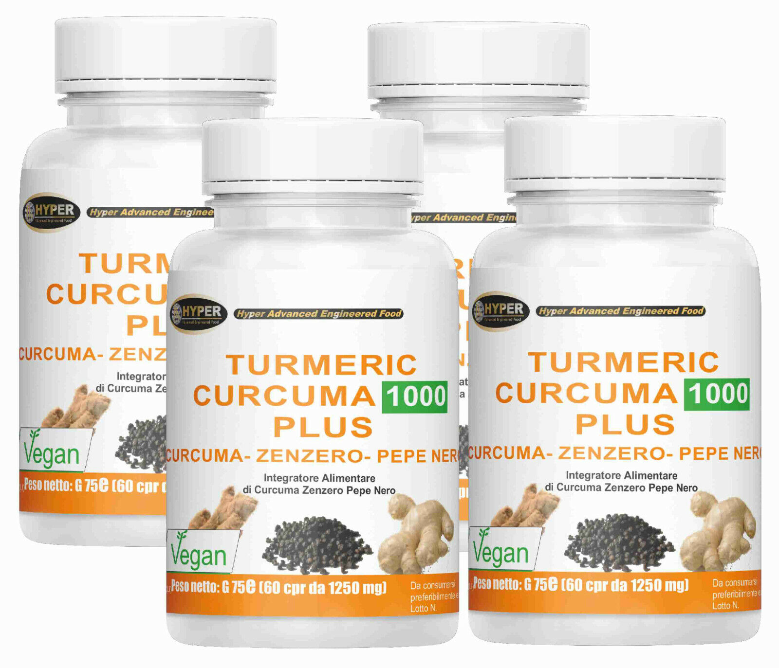 Turmeric 1000 Curcuma Pepe Nero zenzero 240 cpr Curcumina Piperina Brucia Grassi
