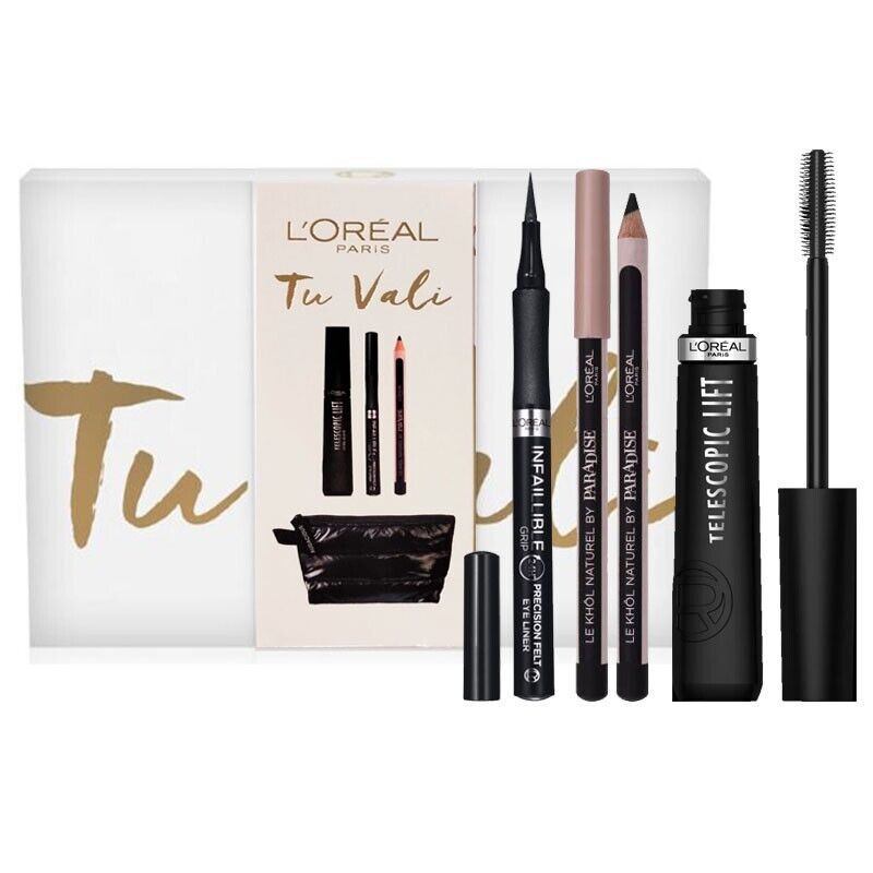 L'Oreal mascara Telescopic Lift+matita Le Khol Naturel+eyeliner sottile+beauty