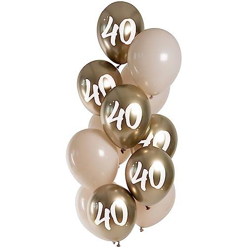 Folat 25140 Set Di Palloncini Premium - Golden Latte 40 Anni 33Cm - 12 Pezzi Palloncini In Lattice Elio O Aria Per Festa Deco, Compleanno, Matrimonio,