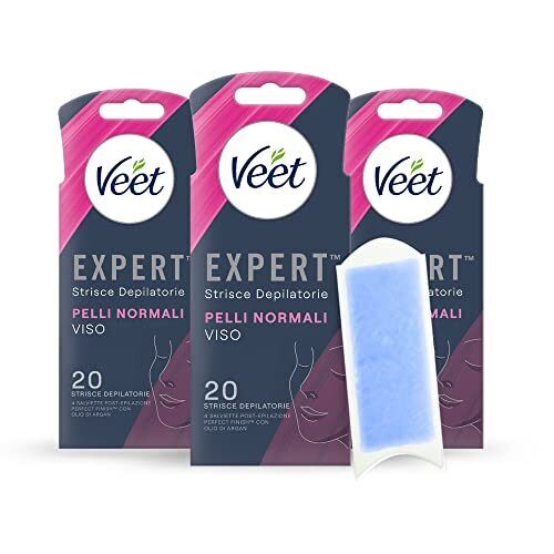 Veet Expert, Strisce Depilatorie Viso Pelli Normali 60 Strisce, 3 confezioni