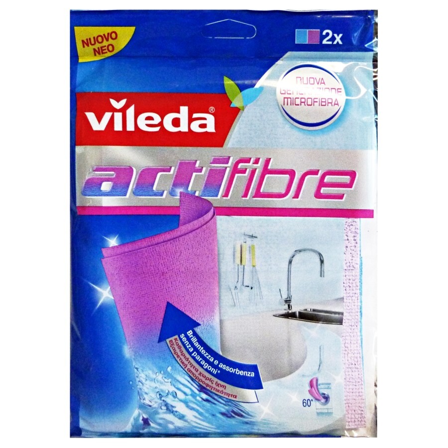 6x Vileda 148312 Panno Per La Pulizia Microfibra, Polivinile Acetato (Pva) Blu,