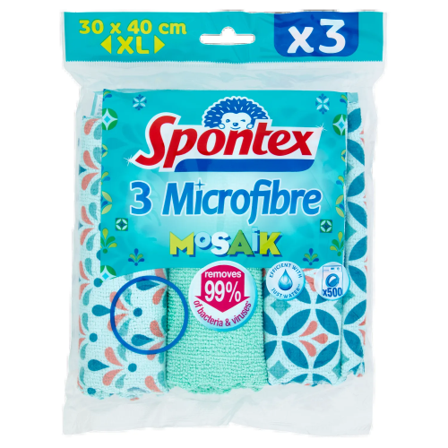 Spontex Panni Microfibre Mosaik 30x40cm 3pz