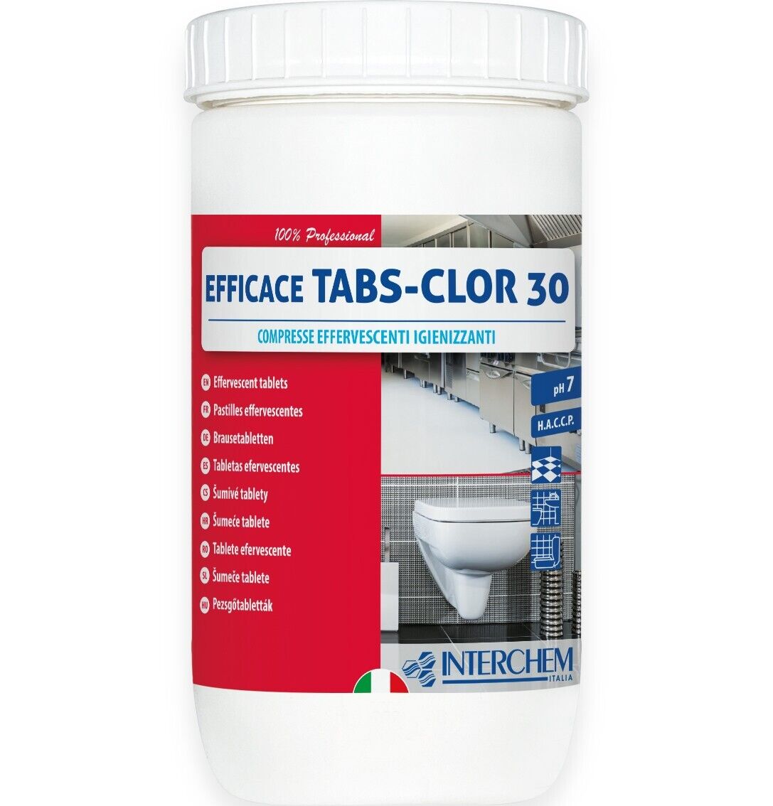 Detergente in Compresse Igienizzante Efficace Tabs-Clor 30 Interchem 1 Kg