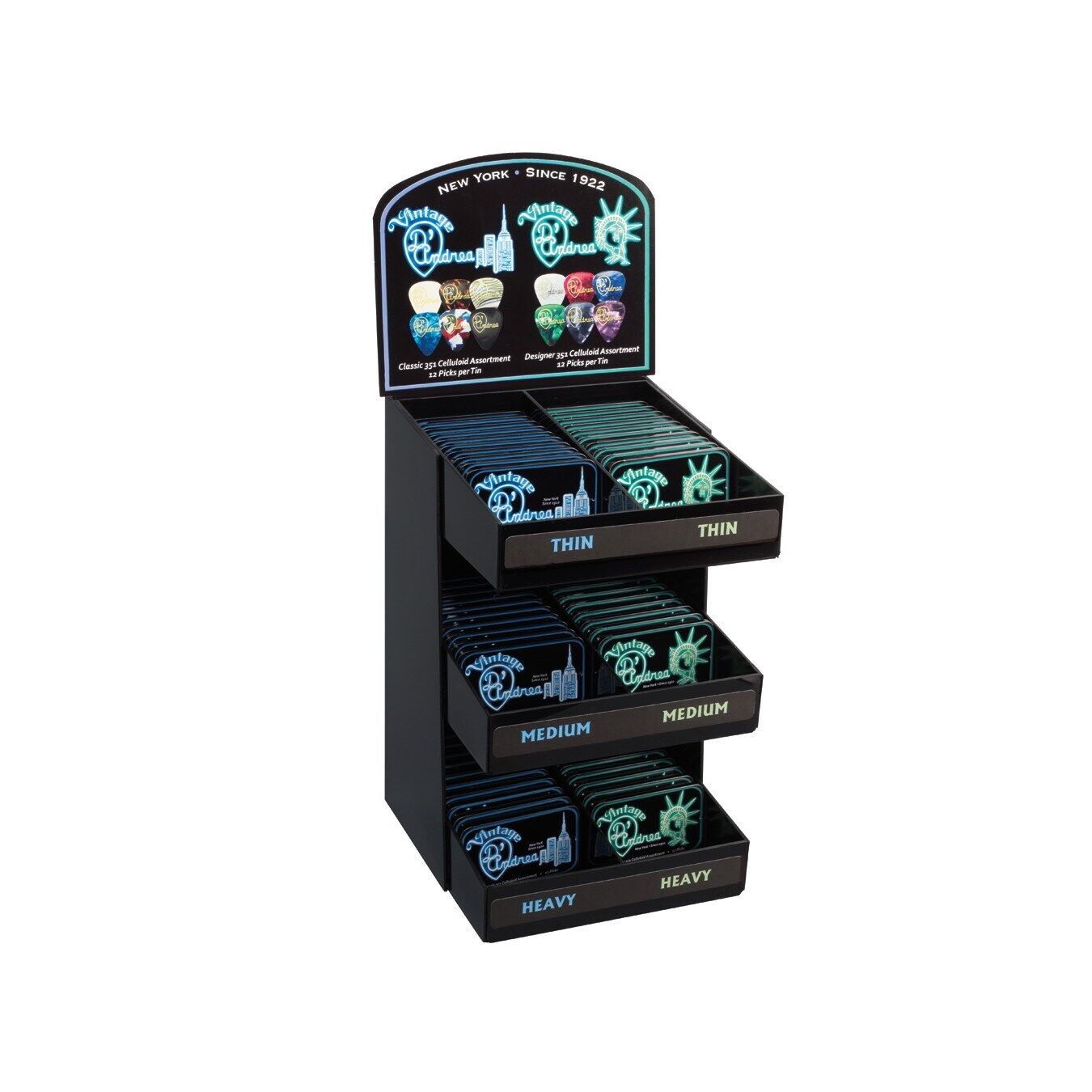 DISPLAY PLETTRI D'ANDREA CLASSIC DESIGNER 60 TIN BOX  da 12 pz