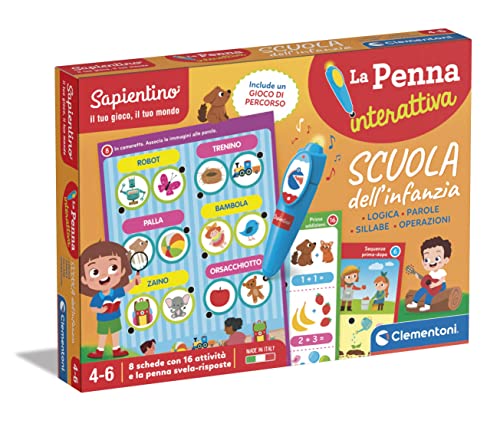 Clementoni- Sapientino-Scuola Dell'Infanzia-Parole, Logica E Prime Operazioni-Quiz, Schede Attività E Penna Interattiva Parlante, Gioco Educativo 4 An