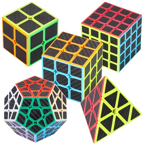 Coolzon Speed Cube - Set Pyraminx + Megaminx + 2 X 2 + 3 X 3 X 3 + 4 X 4 X 5 Confezioni In Confezione Regalo Nuovo Cubo Adesivo In Fibra Di Carbonio U