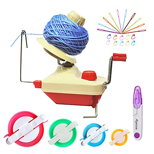 Yarn Ball Winder, Hands Operated Swift Yarn Fiber String Ball Wool Winder For Family+4Ps Pompom Maker+10Ps Knitting Stitch Markers+10Ps Plastic Needle