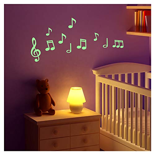 Adesivi Adesivi Fosforescenti | Adesivo Luminoso Note Musicali - Decorazione Murale Fluorescente | Adesivo Fosforescente Per Bambini, 25 X 35 Cm