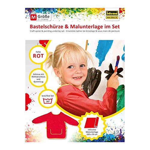 Idena 60002 - Grembiule Artigianale E Set Malunterlage, 7-8 Anni, Rosso